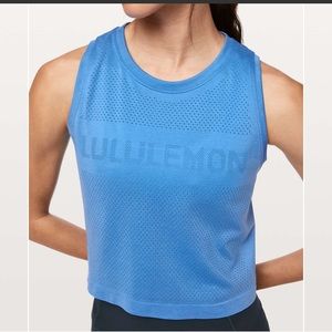 Lululemon Breeze By Muscle Crop Tank (logo), Size 4, Black